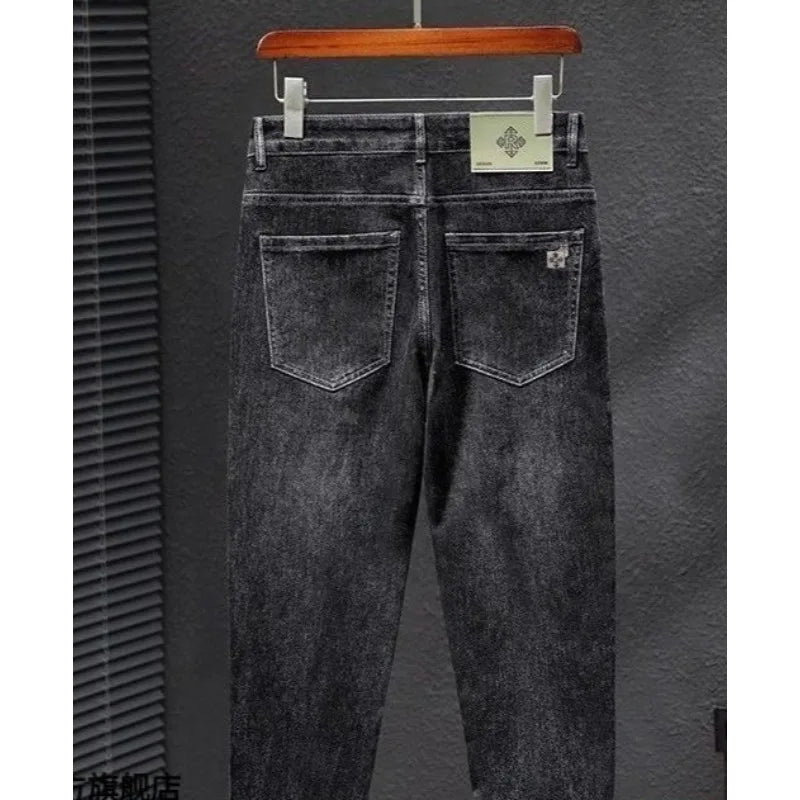 Men's Work Pants 2025 Spring Autumn Men's Casual Jeans New Slim Foot-bound Pants Explosive Street Luxury Washed Elastic Trousers