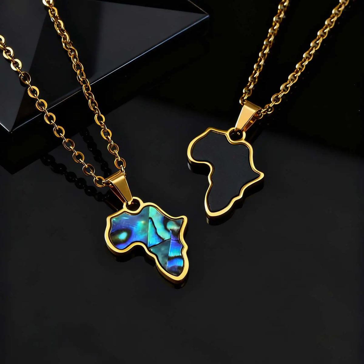 African Map Necklace for Men Boys,Gold Color Stainless Steel Abalone Shell Pendant Necklace,Map Jewelry Gift