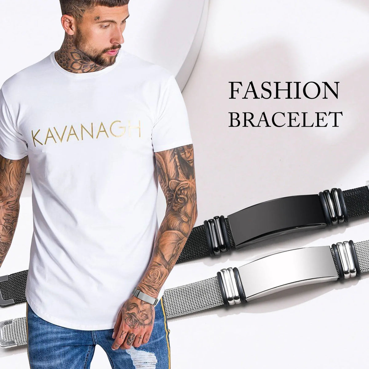 Free Engraving,Stainless Steel Mesh Band Bracelet,Adjustable Bracelet for Men Gift