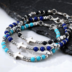 Trendy Men's Natural Stone Beaded Bracelet,Bohemian Cross Charms Chain Wristband,Jewelry Gift for Husband Dad Son
