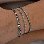 3pcs/set Cuban Chain Bracelet for Men,Classic Stainless Steel Stacked Bracelet,Punk Basic Chains Jewelry Gifts