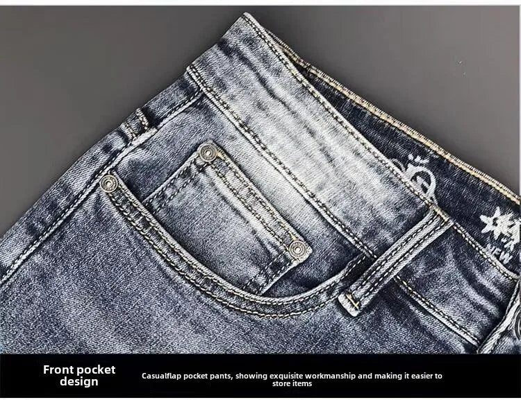 Spring Autumn 2025 Man Luxury Clothing Retro Embossed Denim Jeans for Men High-End Washed Fashion Man Designer Skinny Jeans