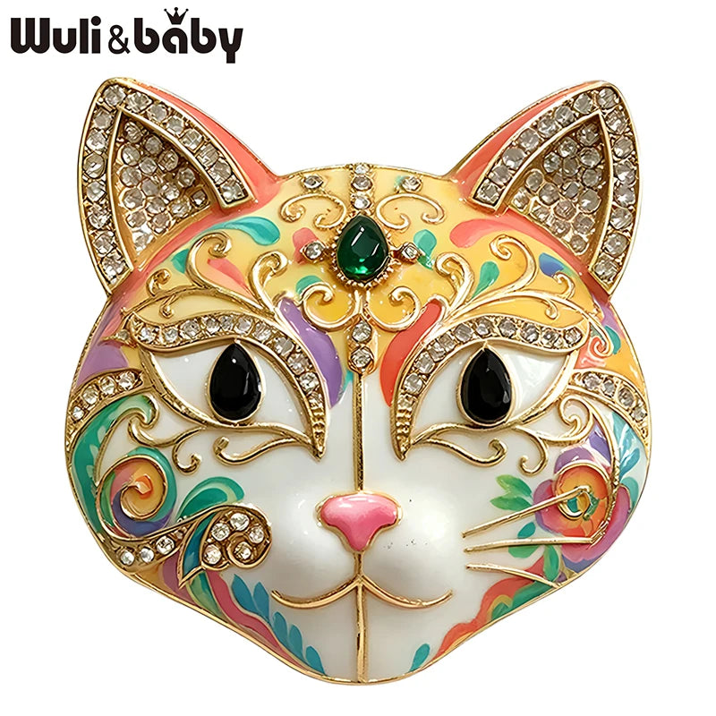 PENDRA Selene Enamel Rhinestone Cat Brooch