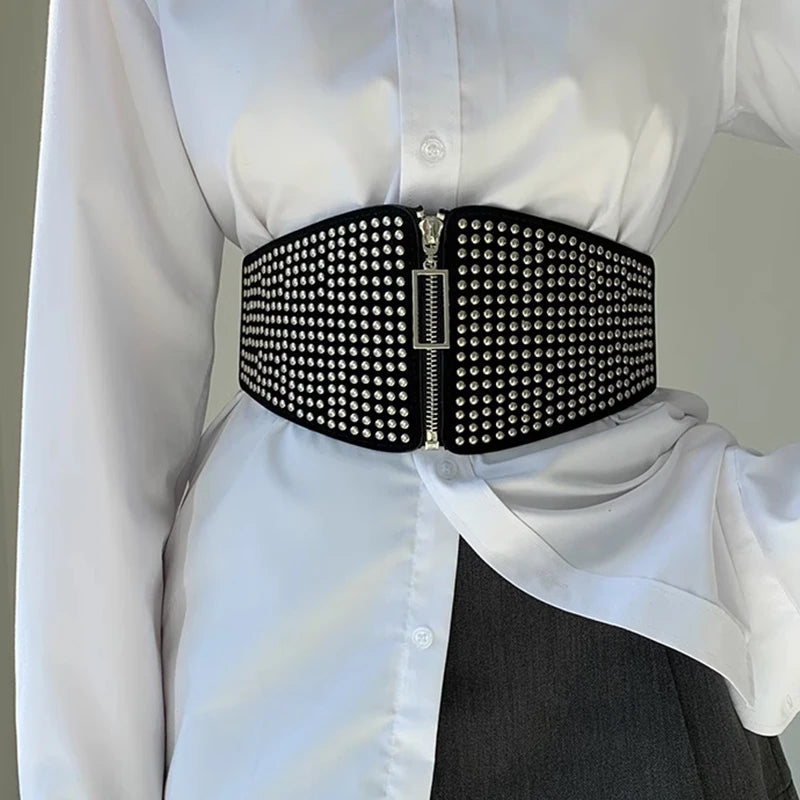 Plus Size Wide Punk Rivet Black Corset Belt Female Western Y2k Dress Designer Belts for Women High Quality Girdle Waistband