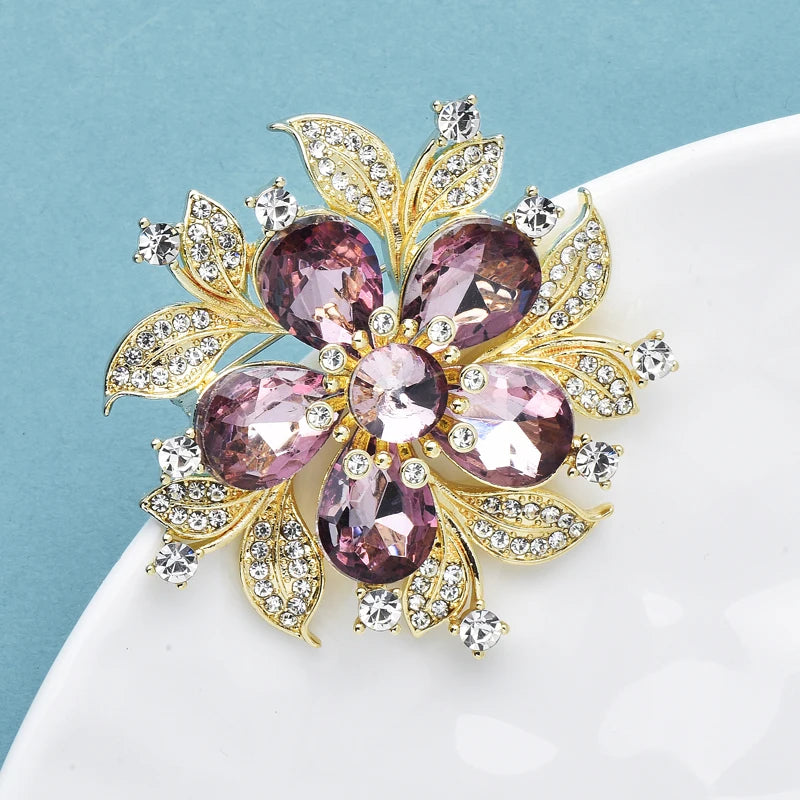 PENDRA Floracircle Crystal Round Flower Brooch