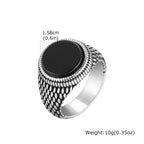 Punk Vintage Ethnic Rings for Men,Stainless Steel Natural Stone Scale Ring,Round Stone Signet Ring Gift for Husband Dad Son