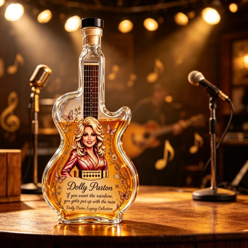 Dolly Parton Guitar Glass Liquor Decanter Whiskey Bottle Home Bar Decor Fan Collectible Gift