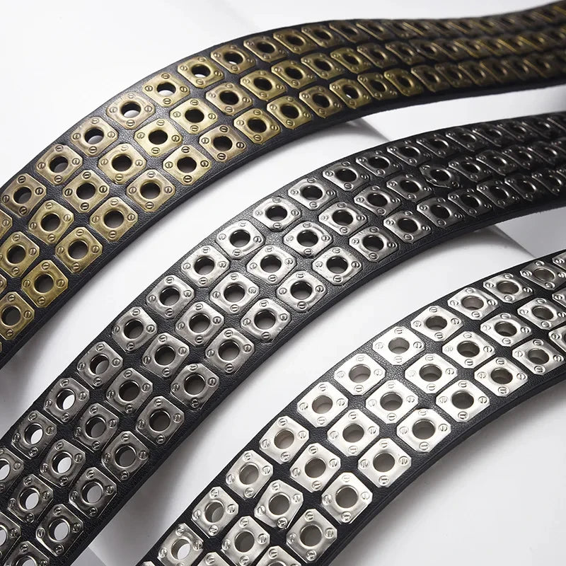 High Quality Hollow Rivet Designer Belt For Men And Women Gothic Accessories personality Punk Style Ideal choice for Gift  Jeans