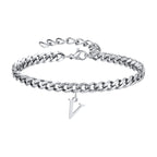 Mens Initials Cuban Links Bracelets,Stainless Steel A-Z 26 Letters Alphabet Charm Chain Wristband Adjustable,Casual Jewelry Gift