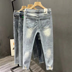 Luxury Fashion Designer Clothes Ripped Jeans Men's Trendy Brand 2025 Summer Ruffian Handsome Slim-fit Pants Elastic Thin Pants