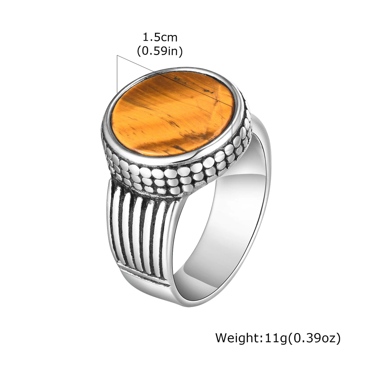 Punk Tiger Eye Stone Signet Ring for Men,Vintage Stainless Steel Natural Stone Round Sqare Ring,Stylish Causal Male Jewelry