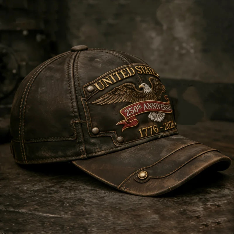PENDRA Classic Retro American Anniversary Distressed Leather Cap