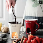 European Candle Cup Cheese Chocolate Melting Ceramic Mug Heating Food Ceramic Mug with Fork Creative Coffee Mug Tableware