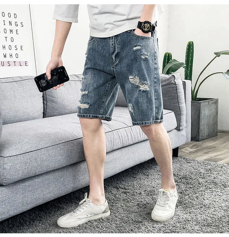 PENDRA Denim Washed Distressed Pants