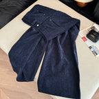 Deep blue wide leg casual pants women's autumn and winter 2025 new loose thick fashion versatile striped straight leg pants