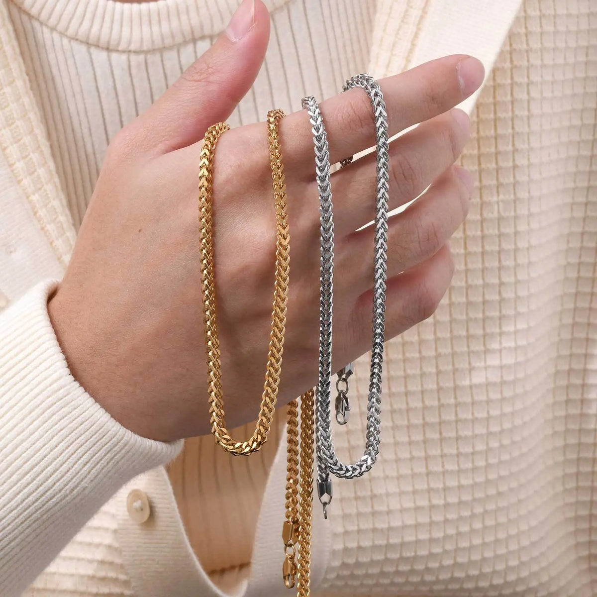 Gold Color Franco Chain Necklace for Men,3MM Wide Thick Stainless Steel Necklace Collars,Classic Trendy Jewelry Gifts