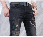 Original Brand Men's Clothing Autumn and Winter New Trend Letter Embroidered Jeans Men's Slim Fashion Korean Elastic Trousers