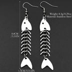 Hip hop Fish Bone Necklace Earrings Drop Ear Pendant Stainless Steel Simple Design Silver Color Party Jewelry Sets Accessories