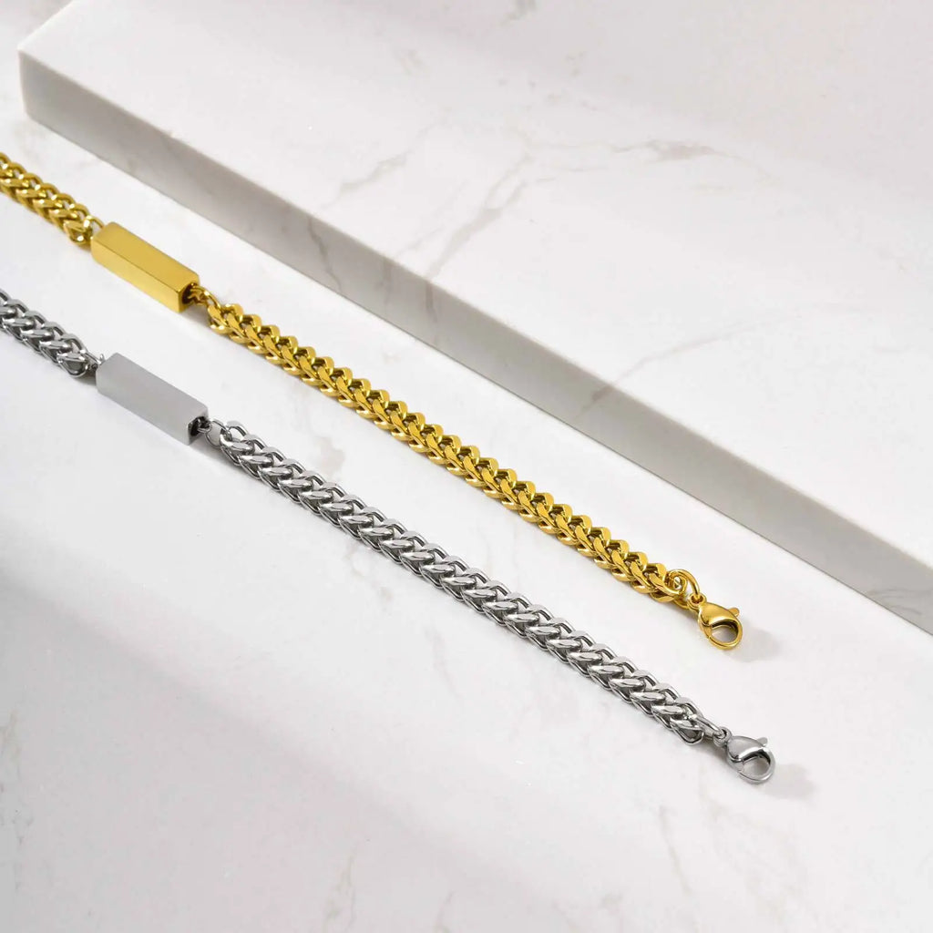 Papa Bracelet for Men Boys,21cm Waterproof Stainless Steel Franco Chain Links Wristband,Stylish Father's Day Gift