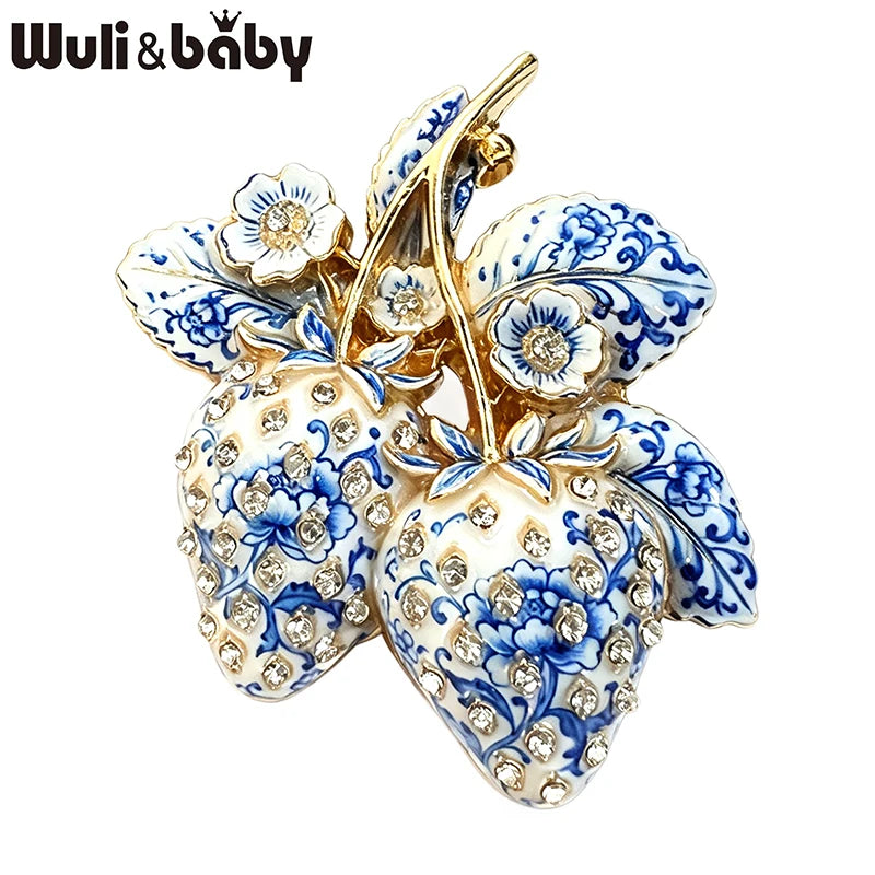 PENDRA Berry Enamel 4-Color Strawberry Rhinestone Brooch