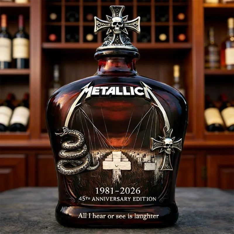 Metallica 45th Anniversary Limited Edition Whiskey Decanter - Rock Band Collectible Glass Bottle with Skull Cross Decor  Gift