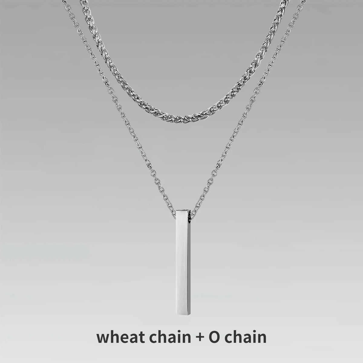 Mens Vertical Bar Necklaces,Stacking Stainless Steel Geometric Pendant with Wheat Rope Cuban Chain,Male Jewelry Gift