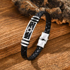 Hexagonal Star Leather Bracelet for Men,Black PU Woven Leather Wristband,Trendy Jewelry Gift