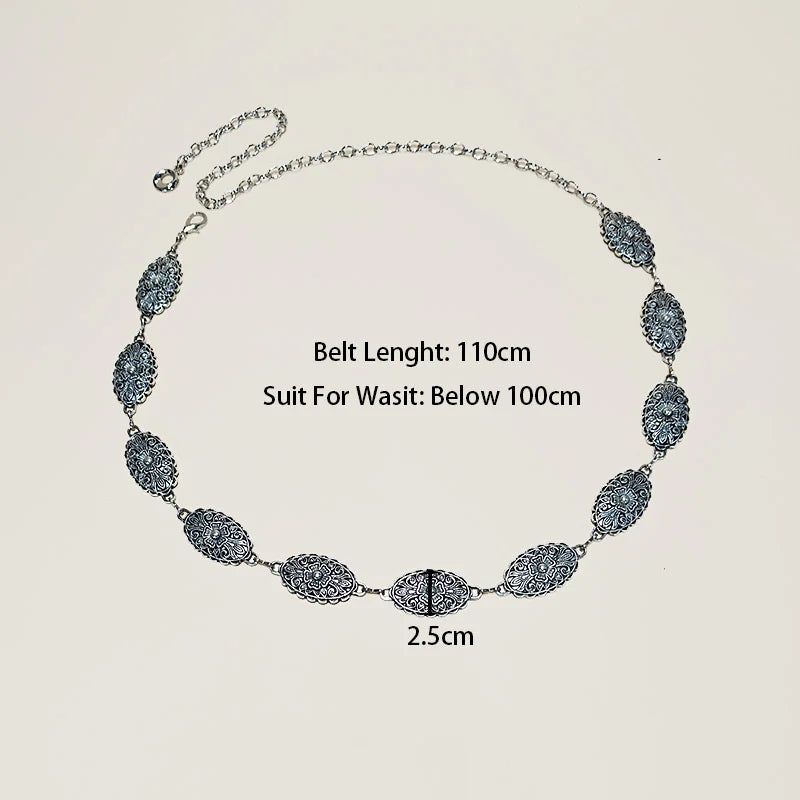 PENDRA Orlaina Leather Silver Retro Waist Chain Belt
