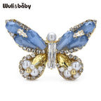 PENDRA Pearl 3 Colors Handmade Czech Rhinestone Butterfly Brooch
