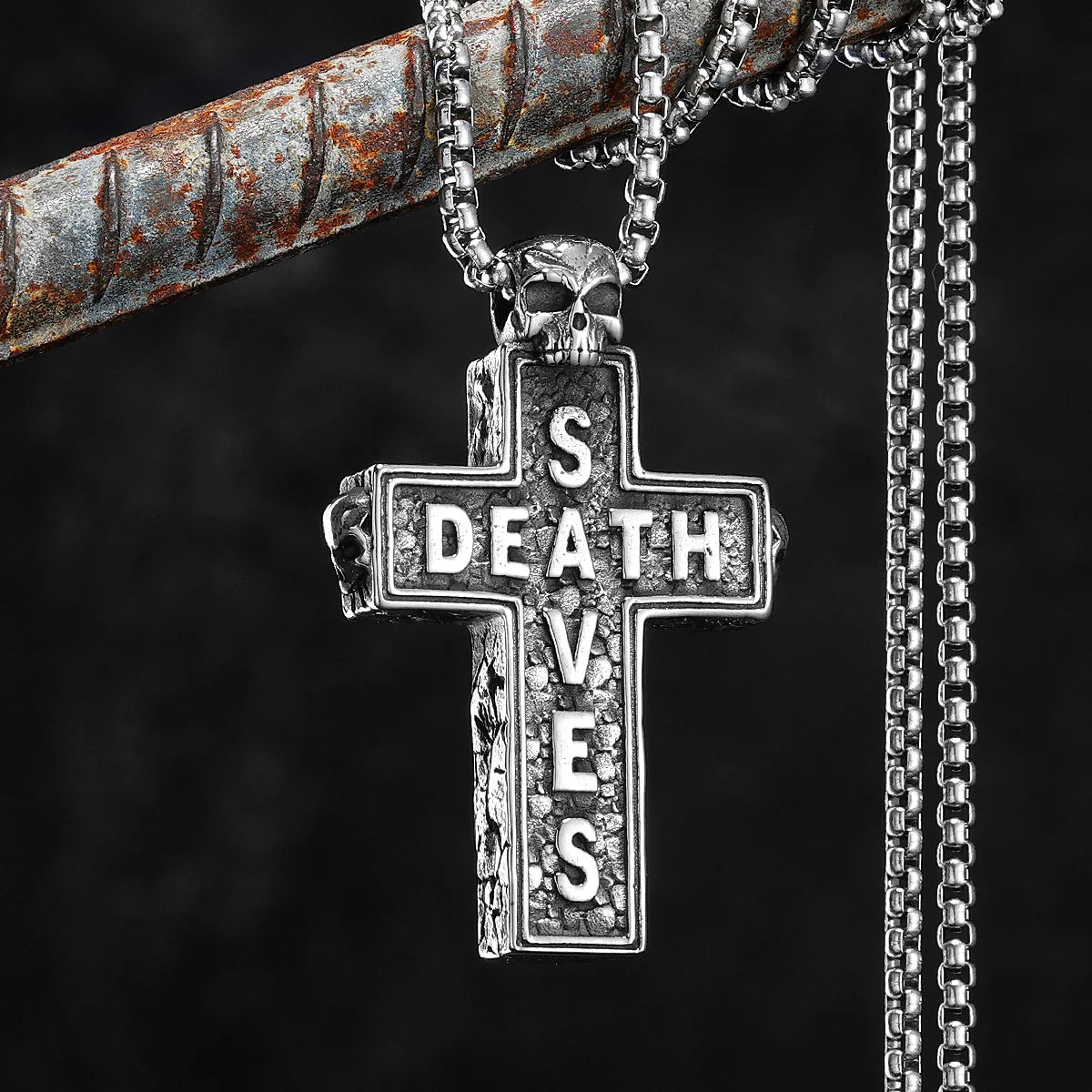 PENDRA Death Saves Skull Steel Necklace