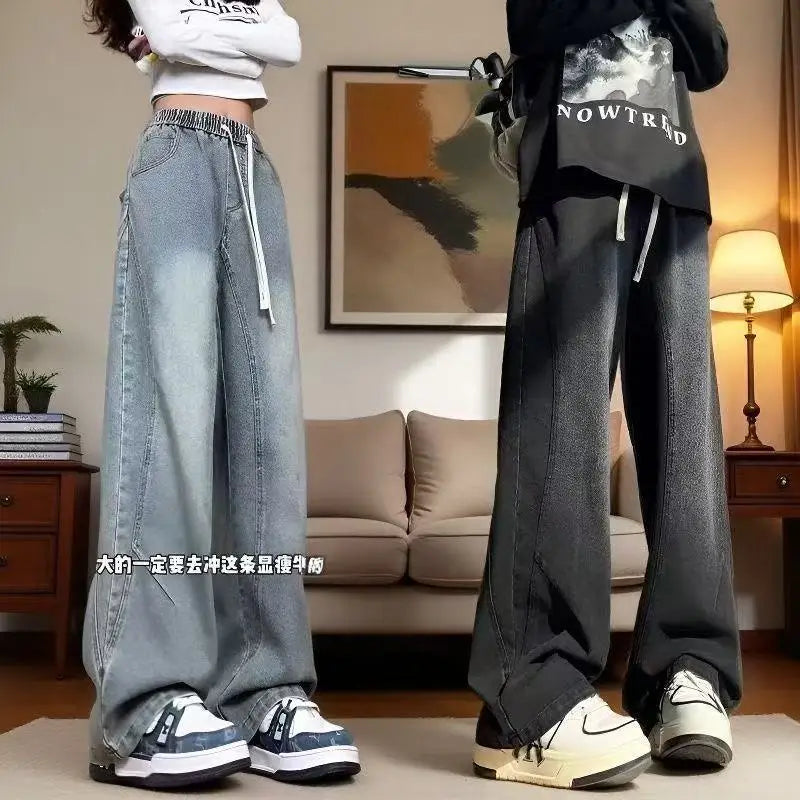 Scimitar Jeans Washed Casual Straight New High Street Retro Wide-leg Trousers Low Rise Jeans Clothing Streetwear Men