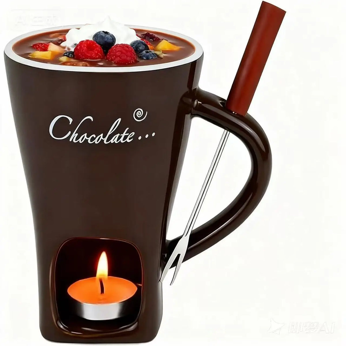 European Candle Cup Cheese Chocolate Melting Ceramic Mug Heating Food Ceramic Mug with Fork Creative Coffee Mug Tableware