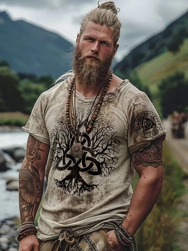 Tribal Style 3D Wolf Print Men's T-shirt Men's Sports And Fitness Short-sleeved Shirt Outdoor Street Men's Fashionable Top