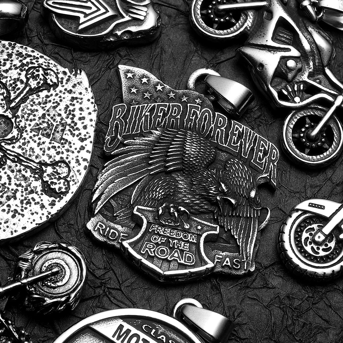 PENDRA Motorcycle Rider Route66 Steel Necklace