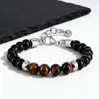 Men's Beaded Bracelet,Tiger Eye Stone Black Beaded Bracelets,Casual Jewelry Gift for Him Boys