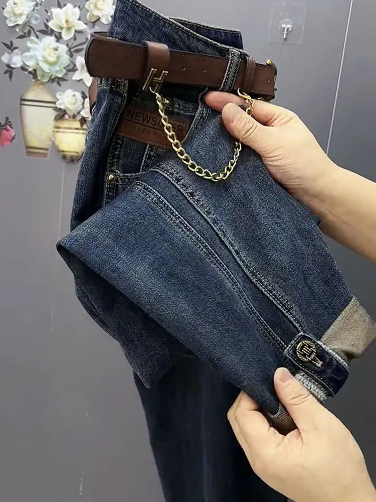 Spring Autumn High Waist Straight Jeans Large Size Loose Fit Stretch Haren Denim Pants Ladies Ankle-Length Jeans Pants 4XL 2023