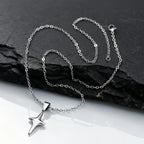 Simple Trendy Star Necklace for Men Boys,Silver Color Stainless Steel 4-Point Star Pendant,Hip Hop Minimalist Jewelry Gift