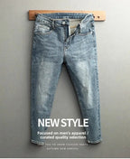 Men's Cropped Jeans Slim Fit Korean Trendy 2026 Spring Summer Blue Youth Trendy High-end Motorcycle Pants Men Man Trousers
