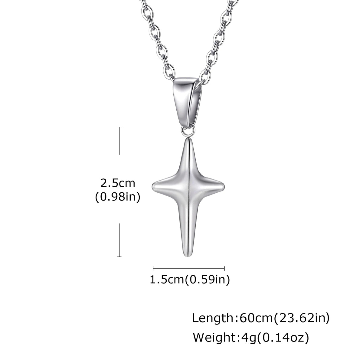 Simple Trendy Star Necklace for Men Boys,Silver Color Stainless Steel 4-Point Star Pendant,Hip Hop Minimalist Jewelry Gift