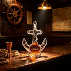 Creative Anchor Shape Glass Spirits Decanter 350ml Whiskey Storage Bottle with Gold Nautical Sticker for Bar Decor Gift