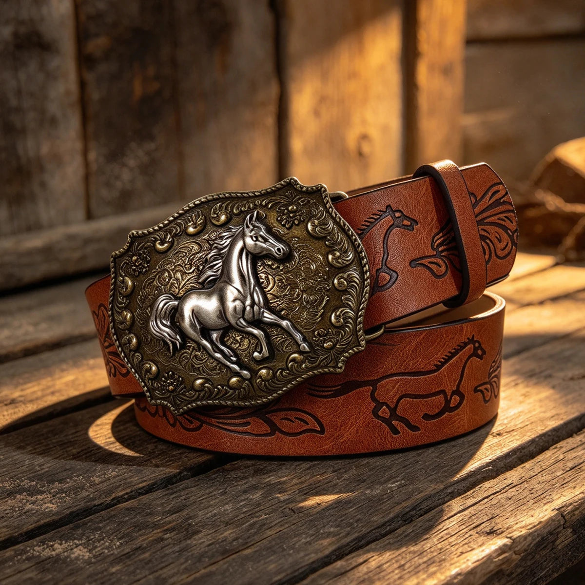 New Men's Western Cowboy Belt Horse Cool Handsome Brown PU BELT Material Embossed Design Women's Belt Retro Casual Waistband