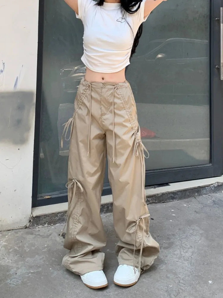 PENDRA Bowtie Wide Leg Drawstring Cargo Pants