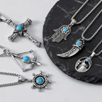 Vintage Men's Necklace,Stainless Steel Totem Natural Stone Pendant Necklace,Ethnic Punk Jewelry Gift