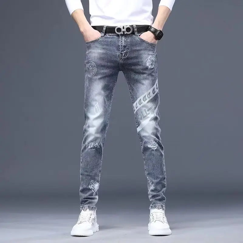 PENDRA Denim Cotton Printed Trousers
