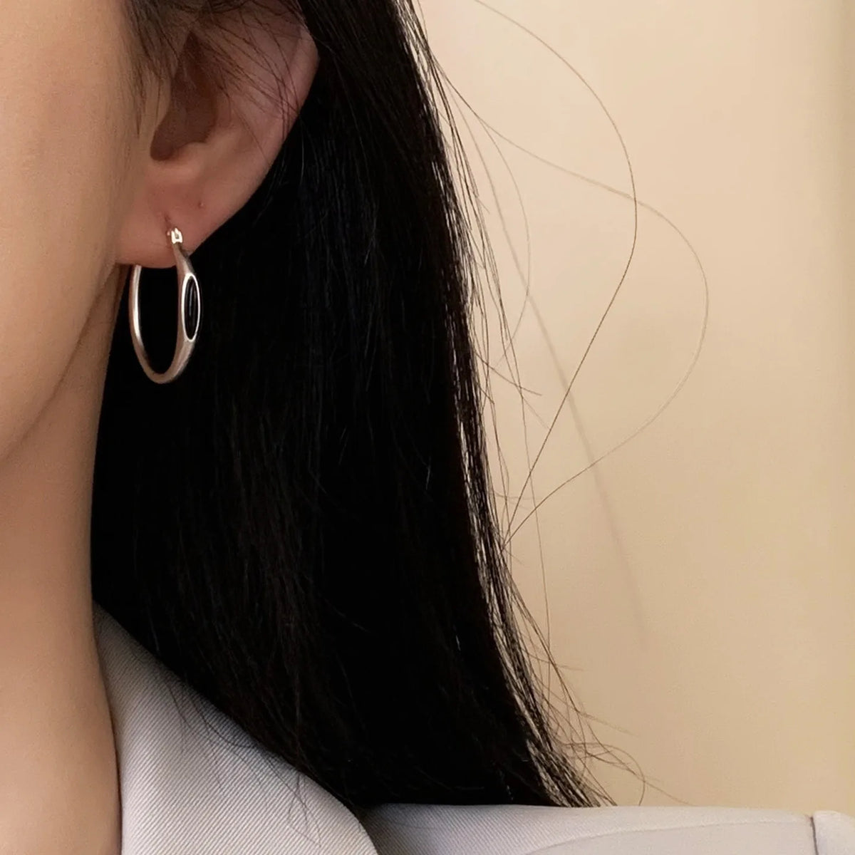 PENDRA Blackagate 925 Sterling Silver Hoop Earrings