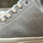 PENDRA Grey Horsehair Grey Leather Low-Top Lace-Up Thick-Sole Sneakers