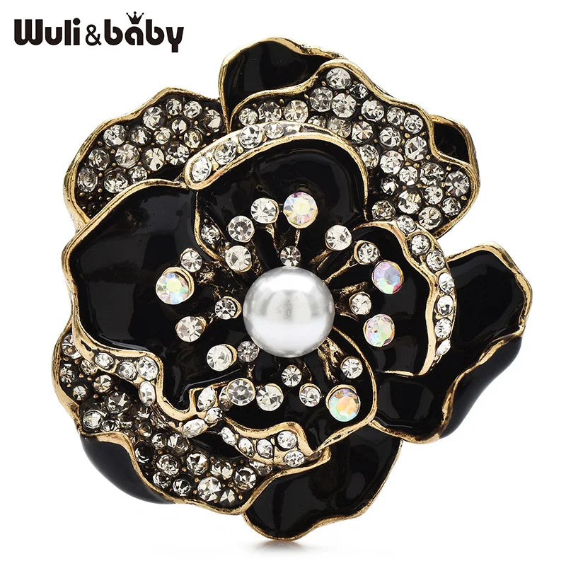 PENDRA Camellia Vintage Enamel Flower Brooch