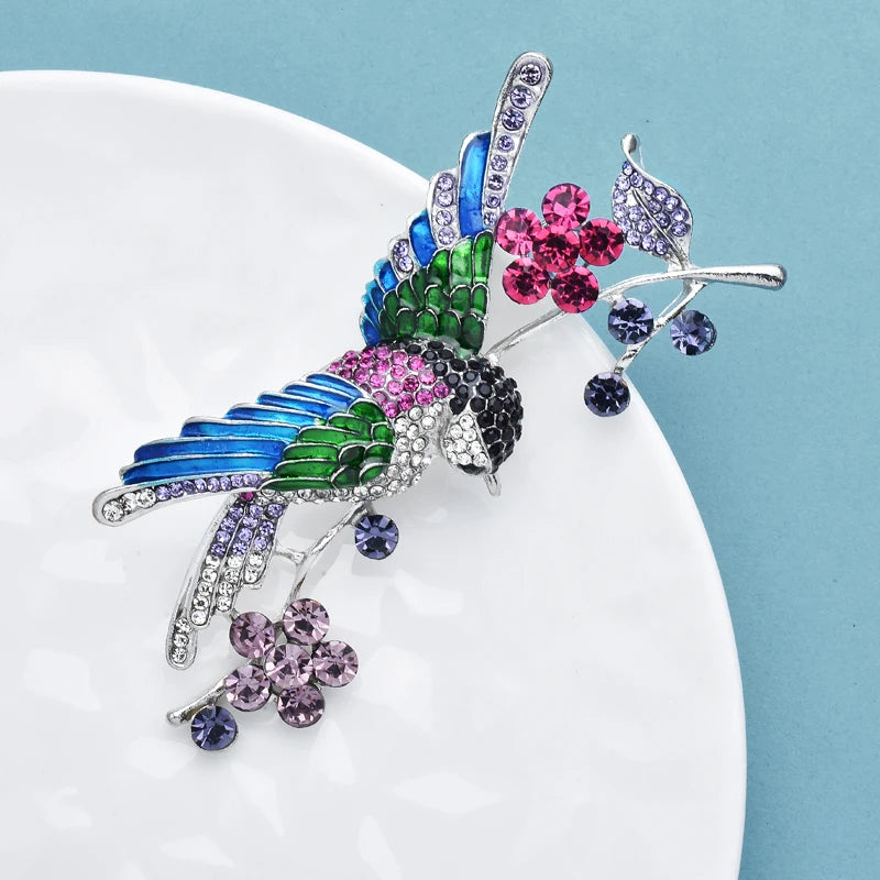 PENDRA Hummingara Full-Crystal Hummingbird Brooch