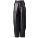 Casual leather pants women in autumn new high waisted loose fitting solid color wide leg nine inch Haren balloon pants