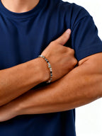 Healing Natural Stone Beaded Bracelets for Men Boys,Hip Hop Metal Adjustable Beaded Wristband,Causal Jewelry Gift